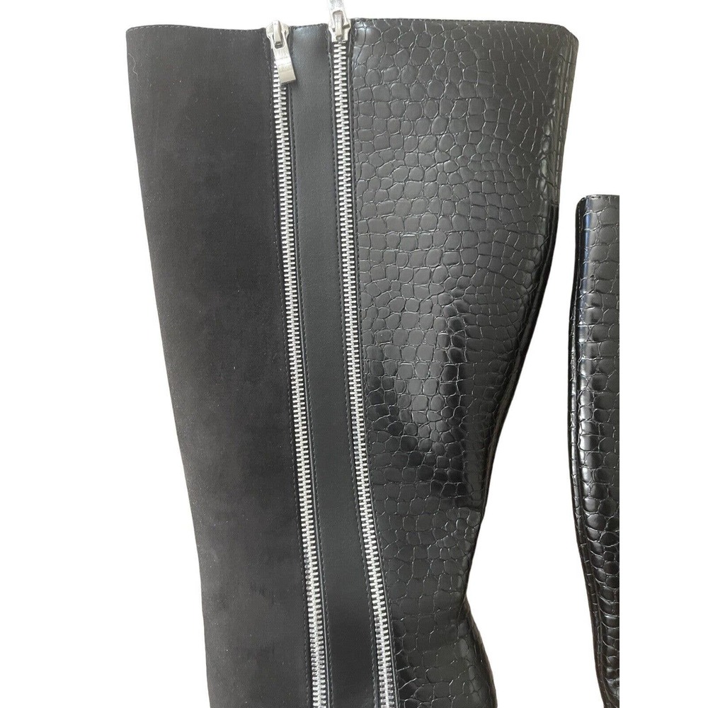 Womens Boots Size 8.5 Black Faux Suede Leather Double Zipper Knee Boots - Picture 2 of 9